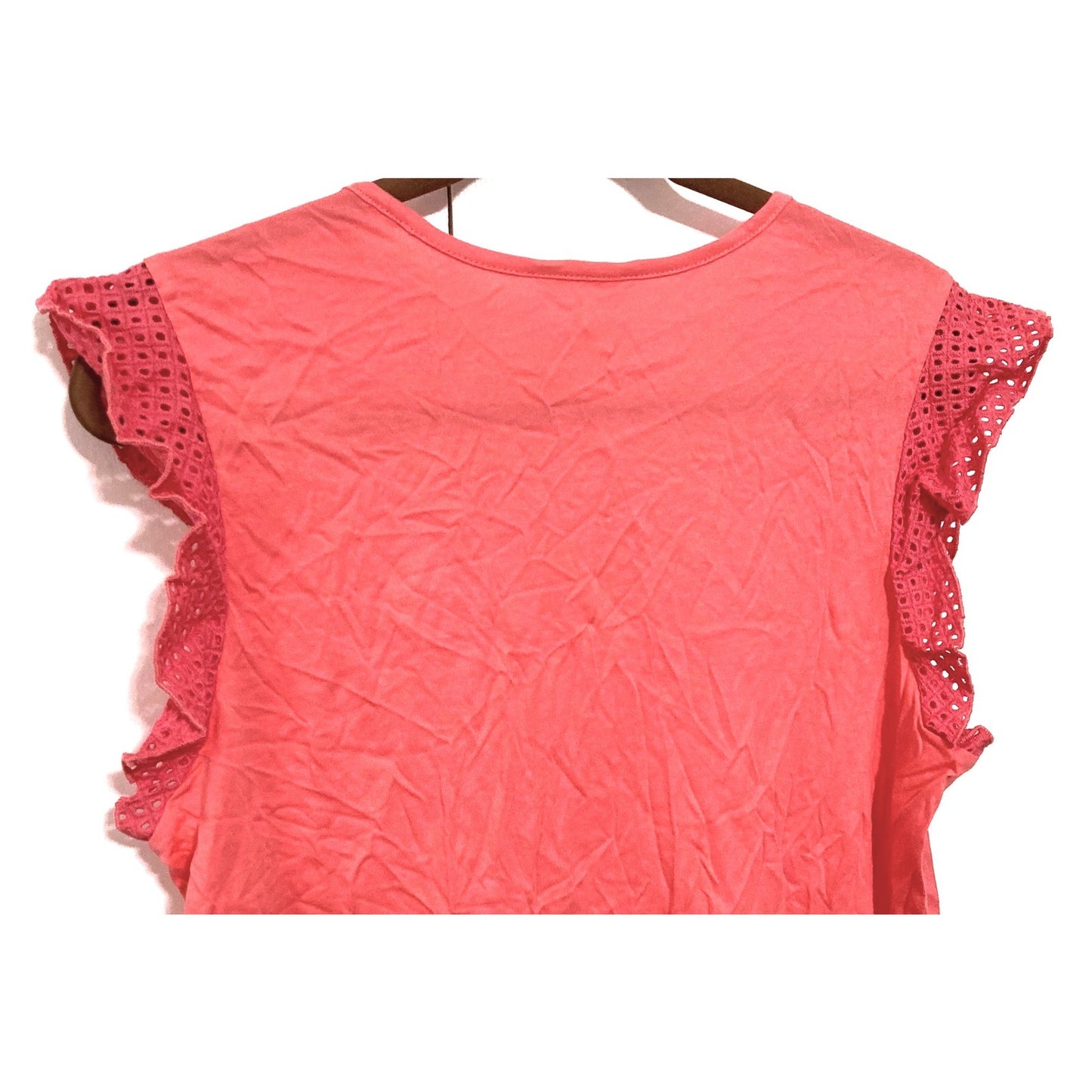 1901 V-Neck Crochet Flutter Sleeve Pullover Top Sz Large Pink NWT