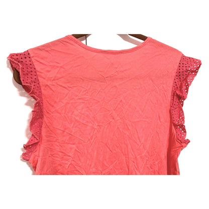 1901 V-Neck Crochet Flutter Sleeve Pullover Top Sz Large Pink NWT