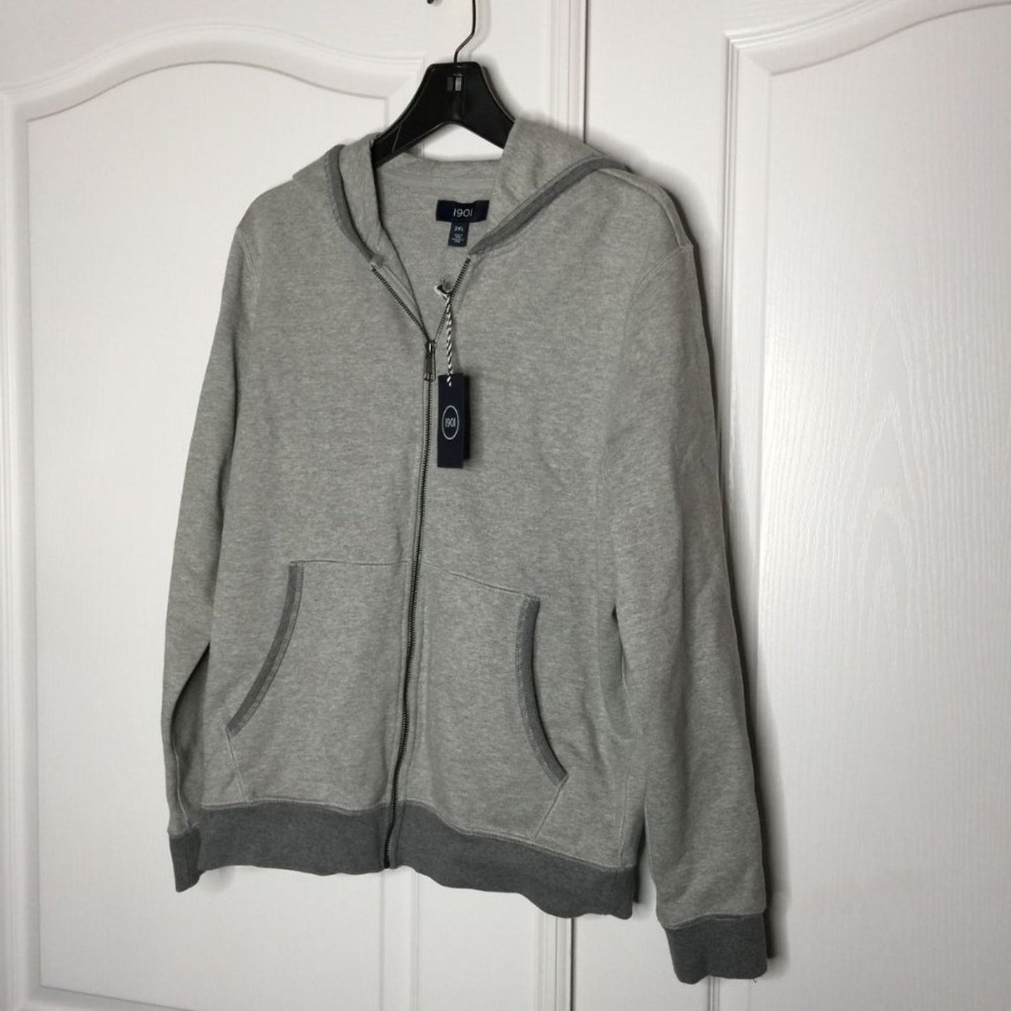 1901 NWT Big Tall Gray French Terry Full Zip Hoodie Pockets 2XL athleticwear