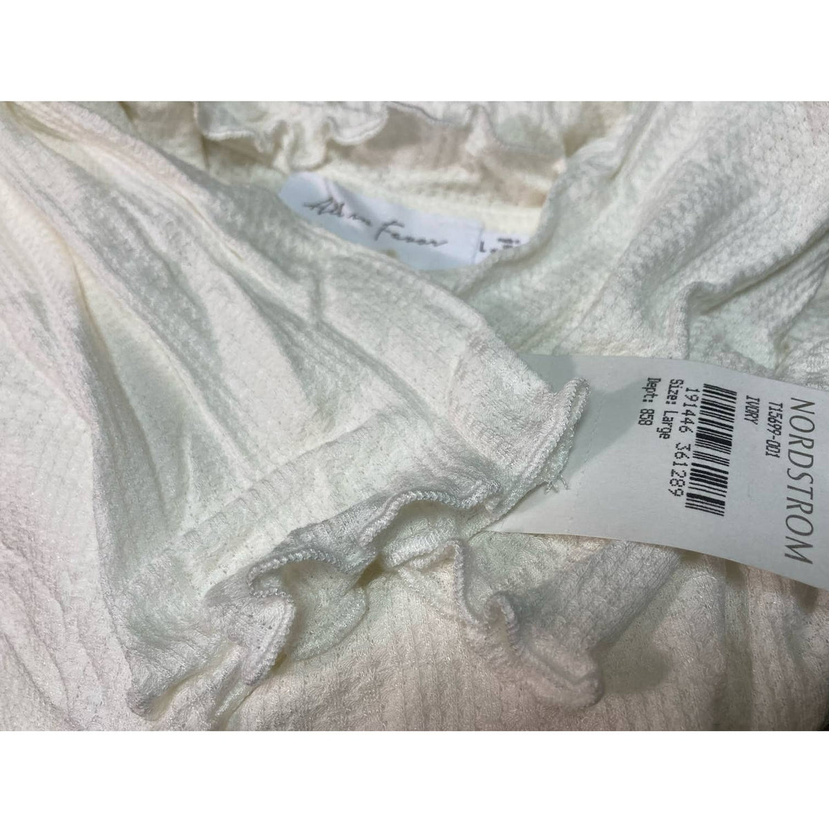 All in Favor Mock Neck Textured Rib Top Large Ivory NEW Lettuce Edge Long Sleeve