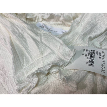 All in Favor Mock Neck Textured Rib Top Large Ivory NEW Lettuce Edge Long Sleeve