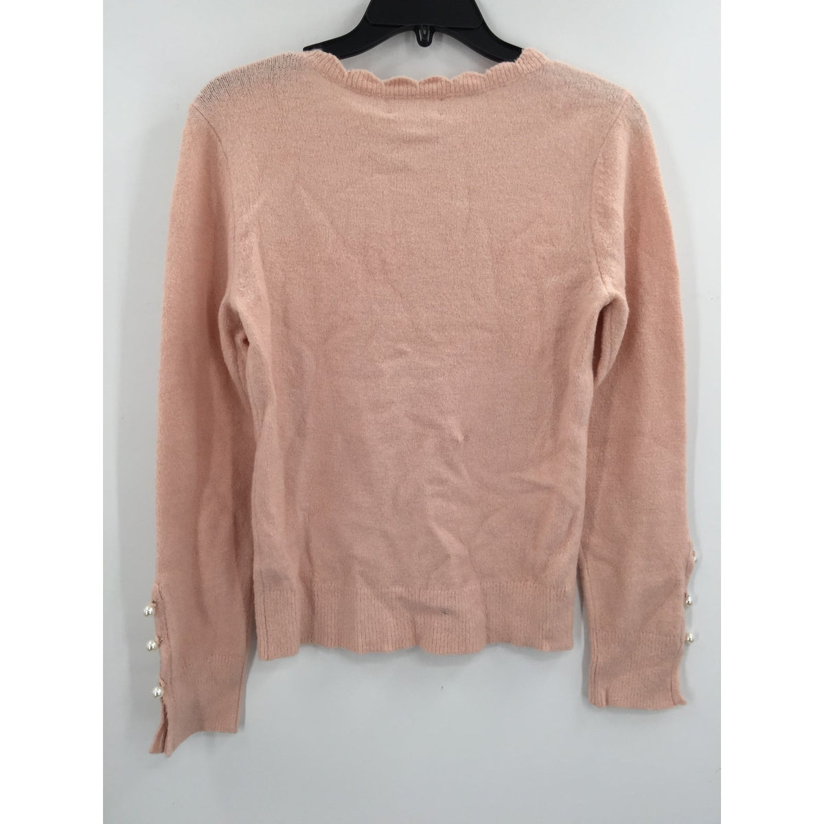 Rachel Parcell Scalloped Crew Neck Pullover Sweater Long Sleeve Pink NEW Small
