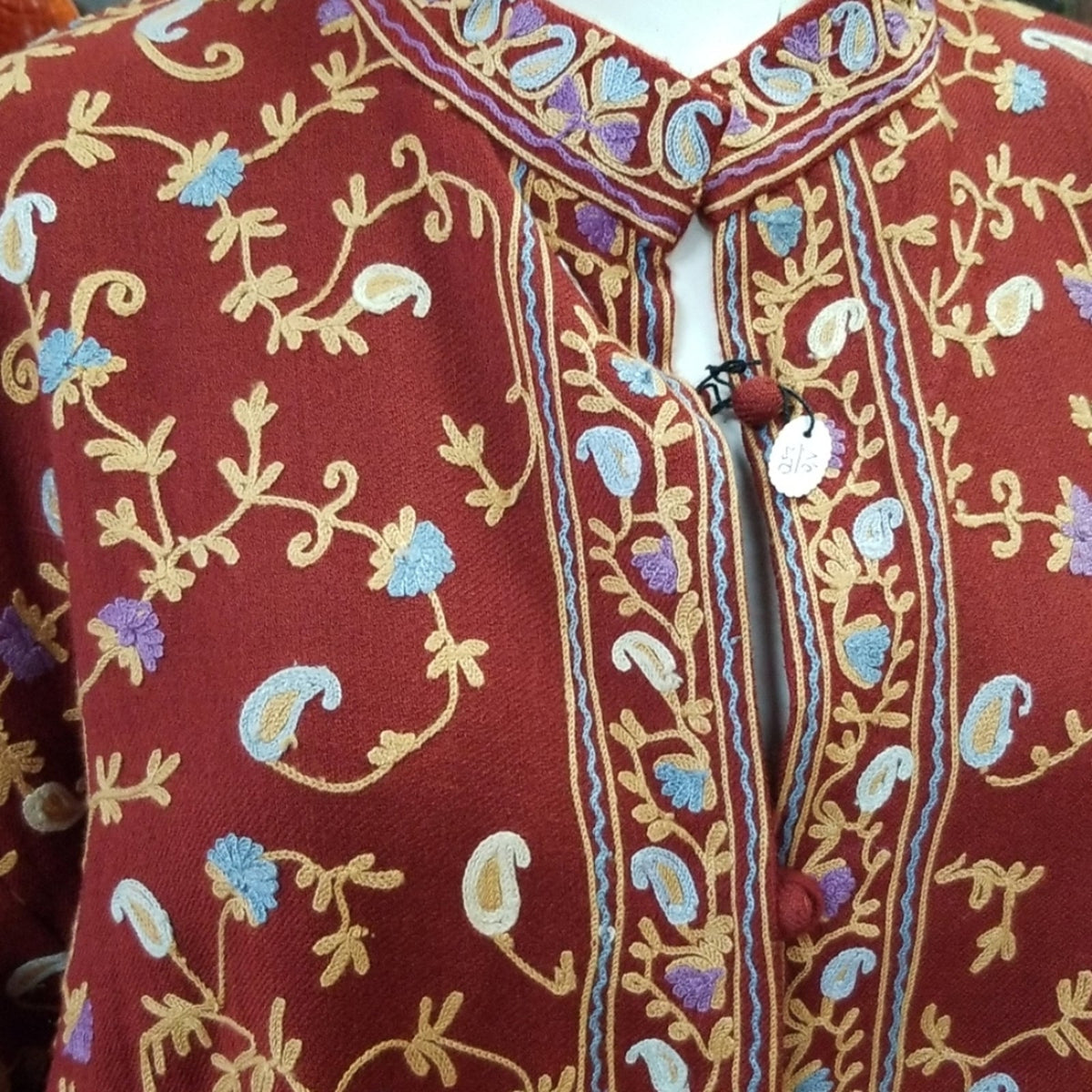 Handcrafted Bohemian Floral Wool Lined Duster Jacket - Large (NEW)