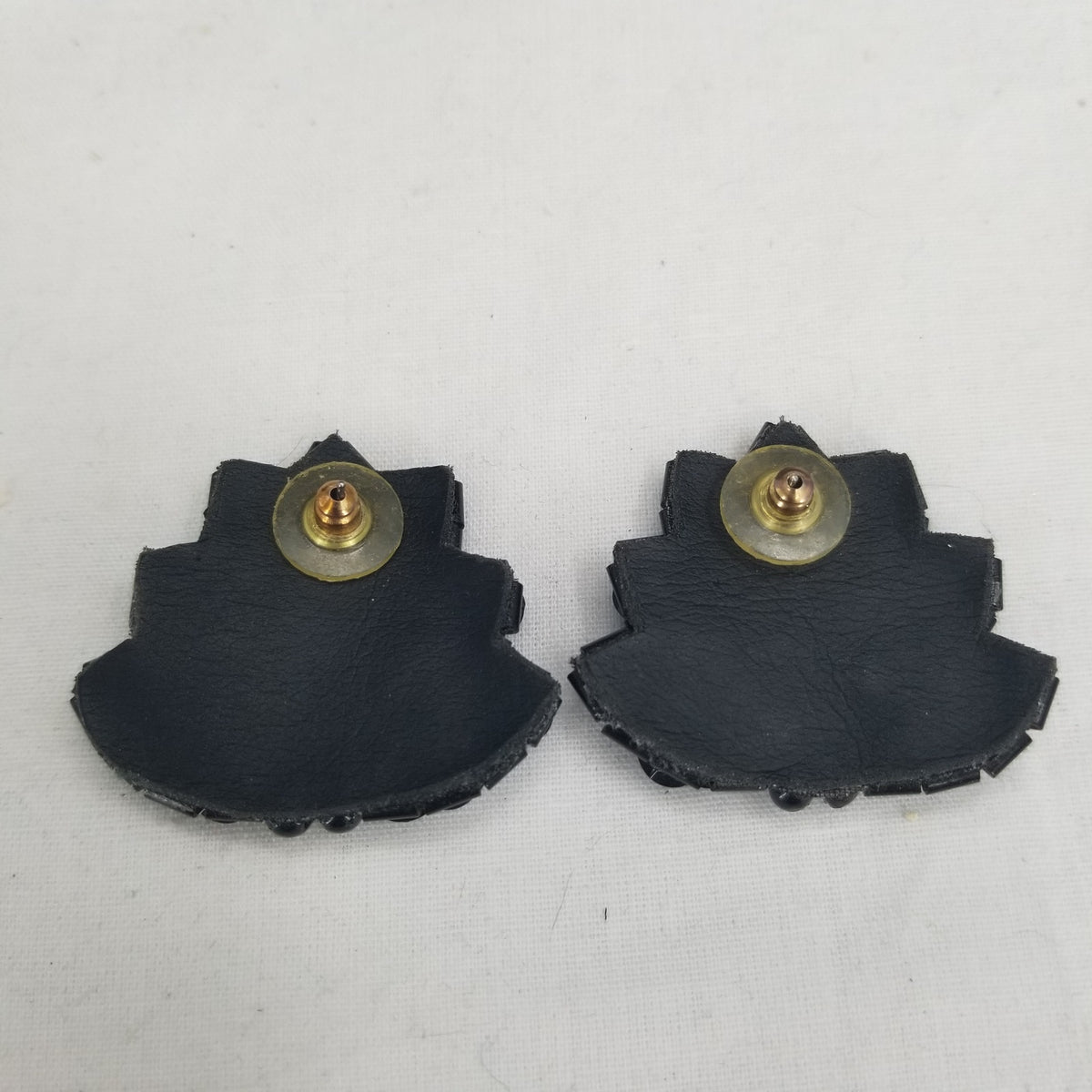 Vintage Black Fabric Sequins Beaded Post Earrings Costume Jewelry