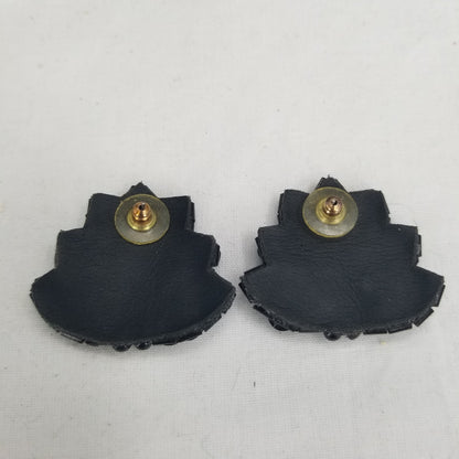 Vintage Black Fabric Sequins Beaded Post Earrings Costume Jewelry