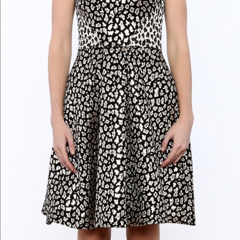 Ali & Jay Leopard Print Jacquard Strapless Flare Dress Black/Gold Medium NEW
