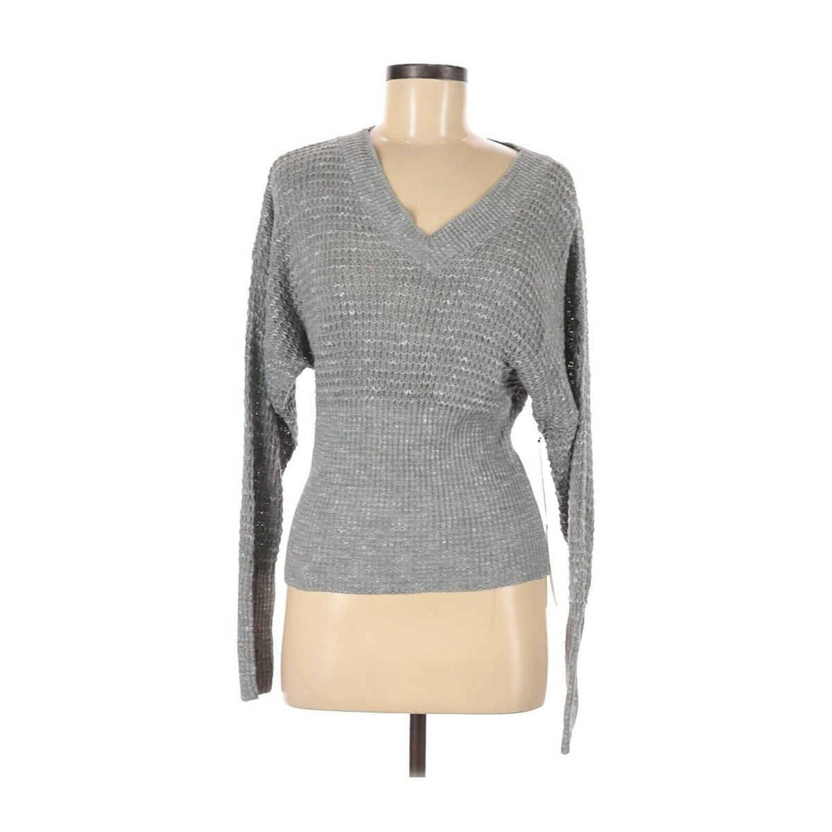 Leith NWT Classic Knitted Pullover Sweater Long Sleeve V-Neck Gray Size Small