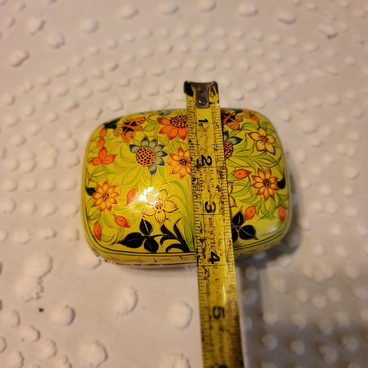 Vintage Kashmiri Yellow Floral Lacquer Trinket Lidded Box