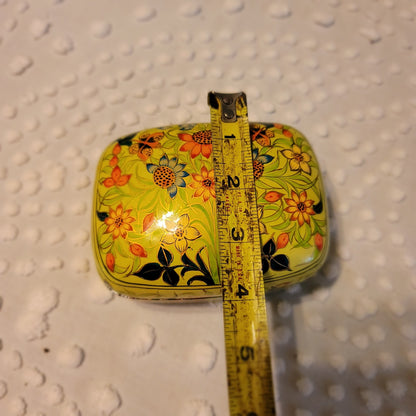 Vintage Kashmiri Yellow Floral Lacquer Trinket Lidded Box