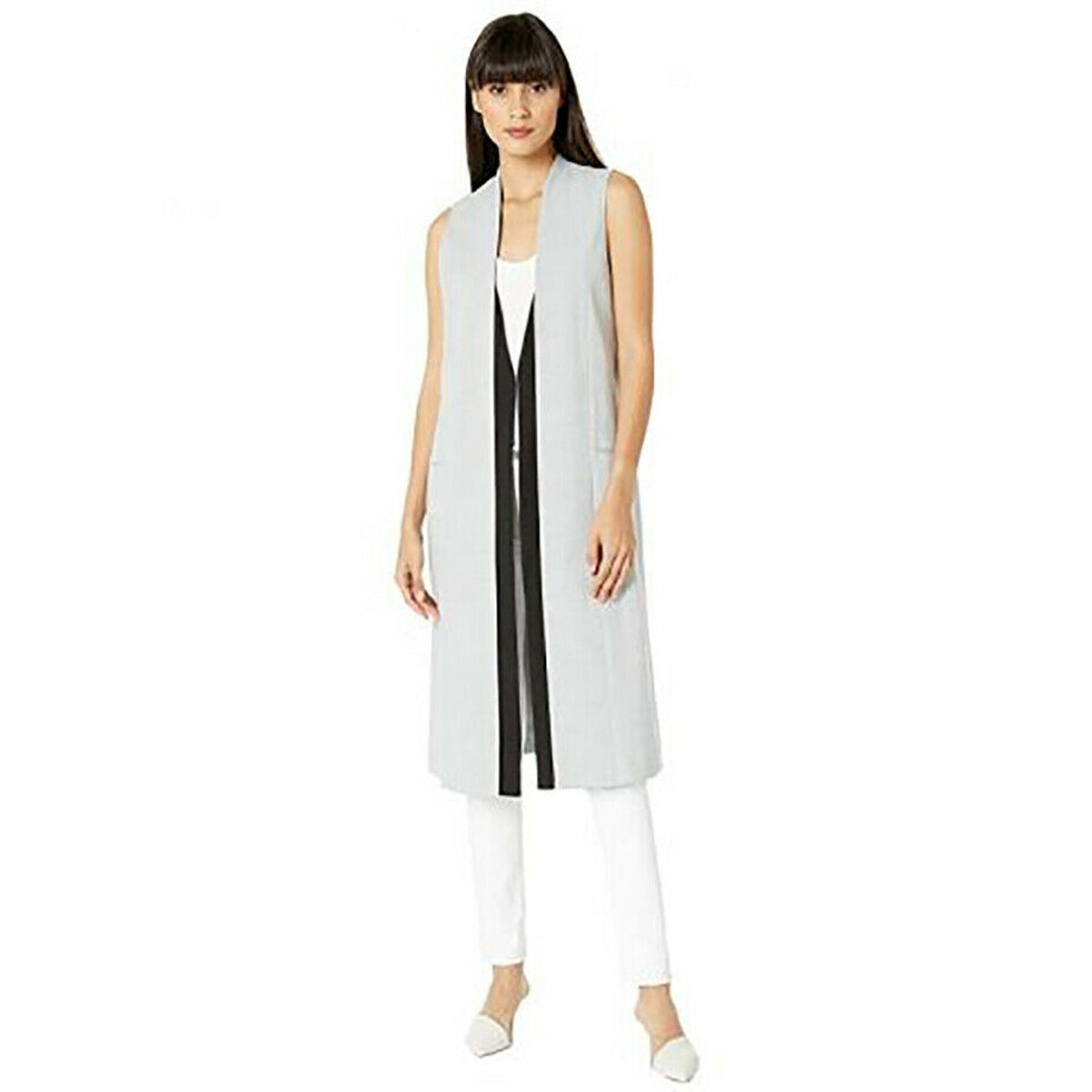 BCBGMAXAZRIA Longline Open Front Vest Coat Sleeveless Heather Gray Medium