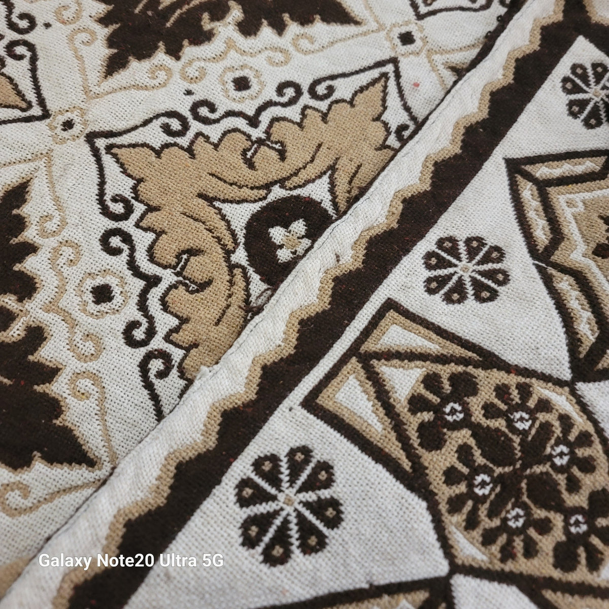 Blanket artisan 88"x90" Brown Cream Tassel Diamond Woven boho tribal Thick Queen