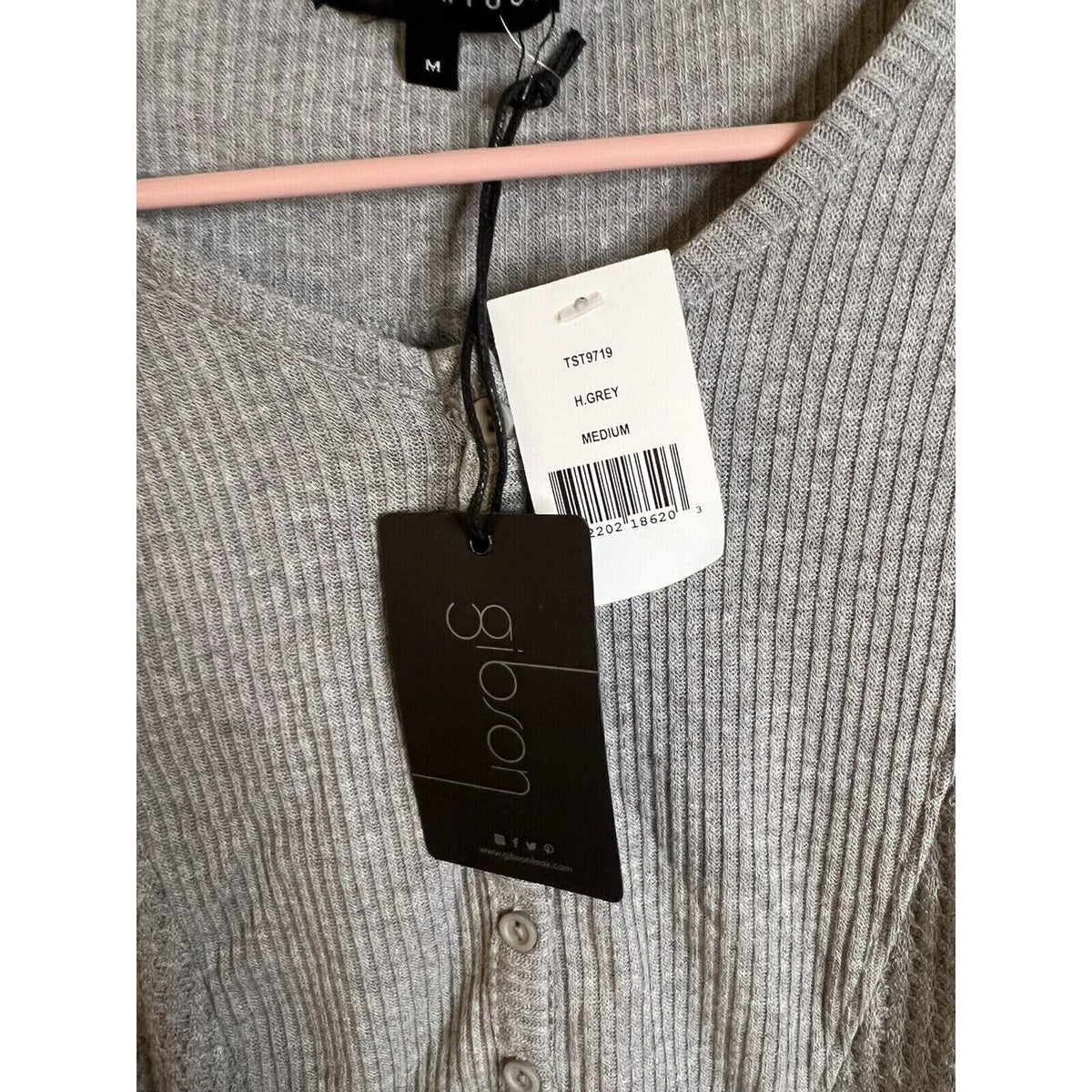 Gibsonlook Women's Mixed Ribbed Waffle Knit Henley Top Medium Heather Gray NWT