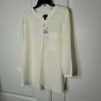 JM Collection Pleated-Back Blouse Top 3/4 Sleeves Henley Neck Eggshell XX-Large