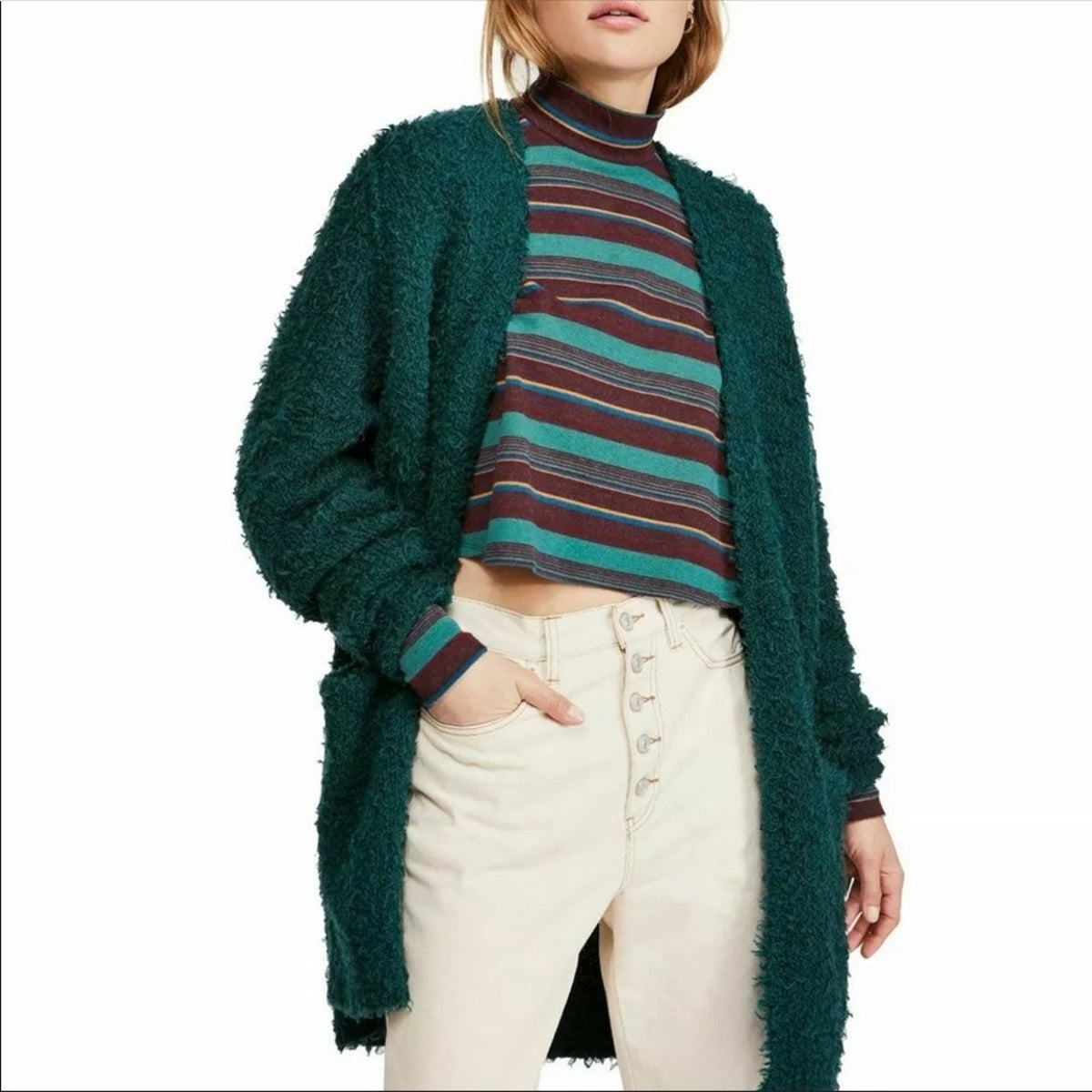 Free People Evergreen Boucled Knit Cardigan Size Small