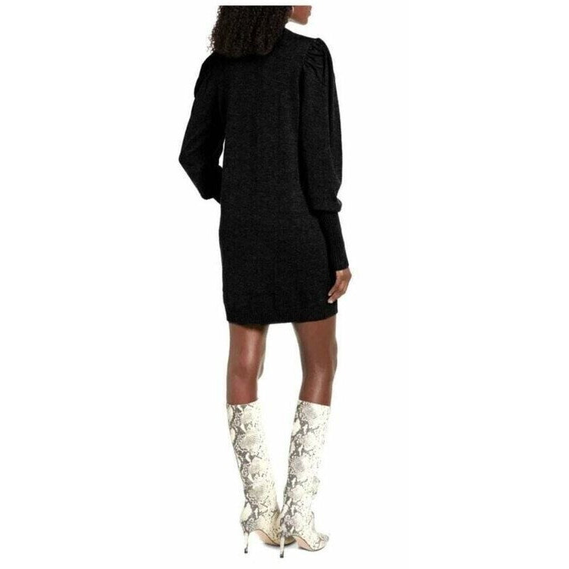 WayF Lola Puff Sleeve Sweater Dress Small Black NEW Mock Neck Stretchy Stylish