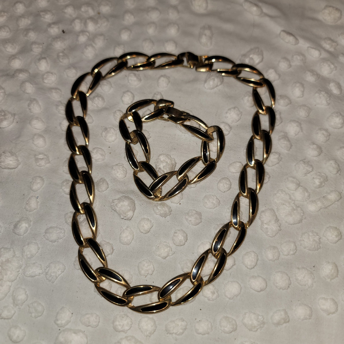 vintage SET Napier Necklace &  bracelet Goldtone Black Chainlink 1980s Fashion
