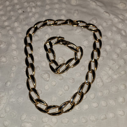 vintage SET Napier Necklace &  bracelet Goldtone Black Chainlink 1980s Fashion