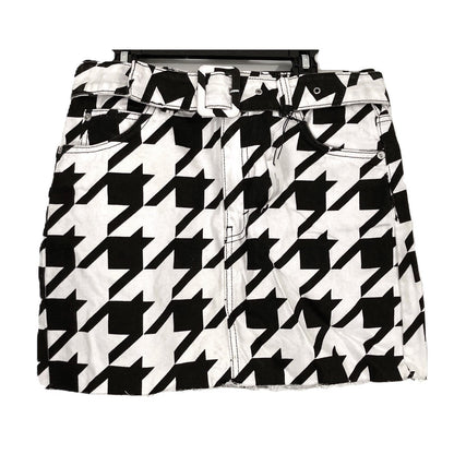 Topshop Moto Raw Hem Denim Houndstooth Belted Mini Skirt Sz 6 in Black/White NWT