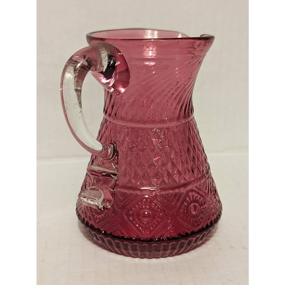 Vintage Pilgrim Cranberry Pressed Pattern Glass Miniature Pitcher Creamer Pink