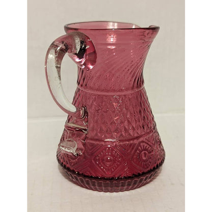 Vintage Pilgrim Cranberry Pressed Pattern Glass Miniature Pitcher Creamer Pink