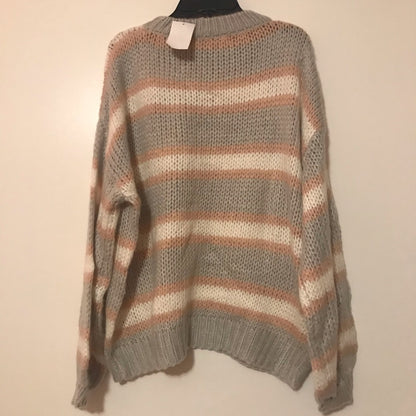 Lush NEW Blouson Sleeve Knit Sweater Size Large Striped Oversized gray pink