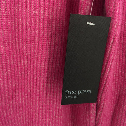 Free Press Womens Plaited Puff Sleeve Sweater Pink Cyclamen High Neck Medium NWT