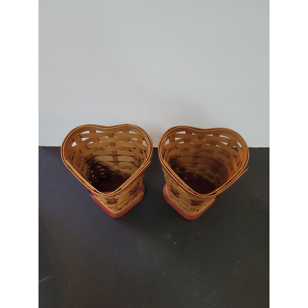 PAIR Of Two 2008 Longaberger WOVEN Sweetheart True Love Heart Shaped Baskets