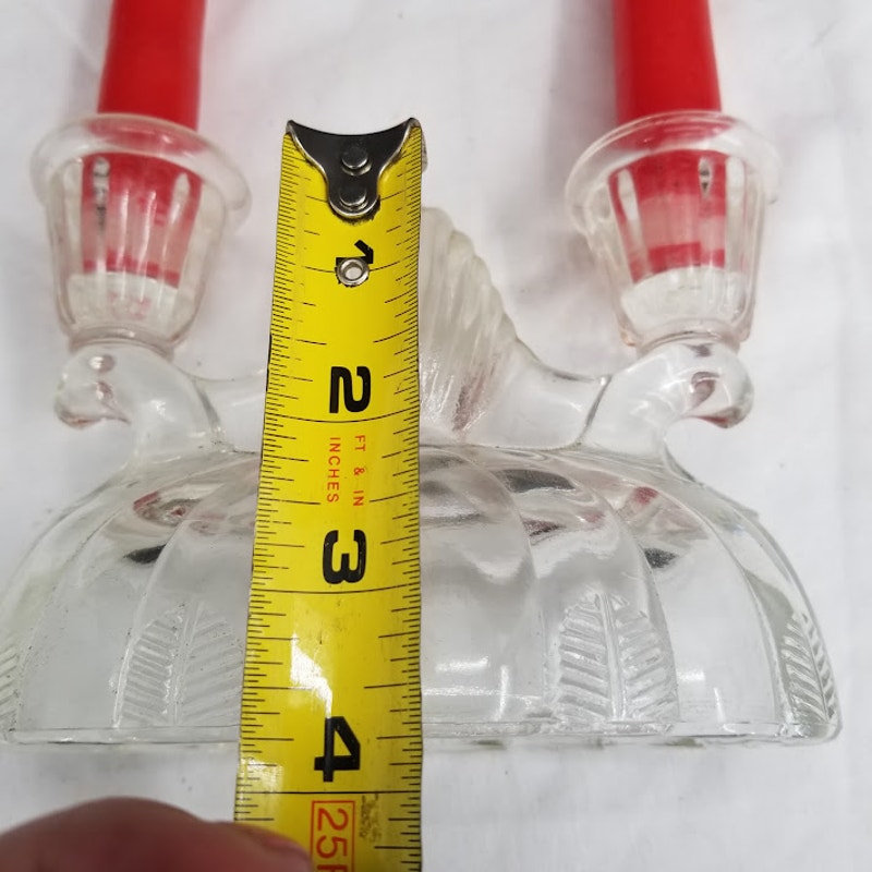 Vintage Pair Glass Double stick Candlestick Holders clear Pressed
