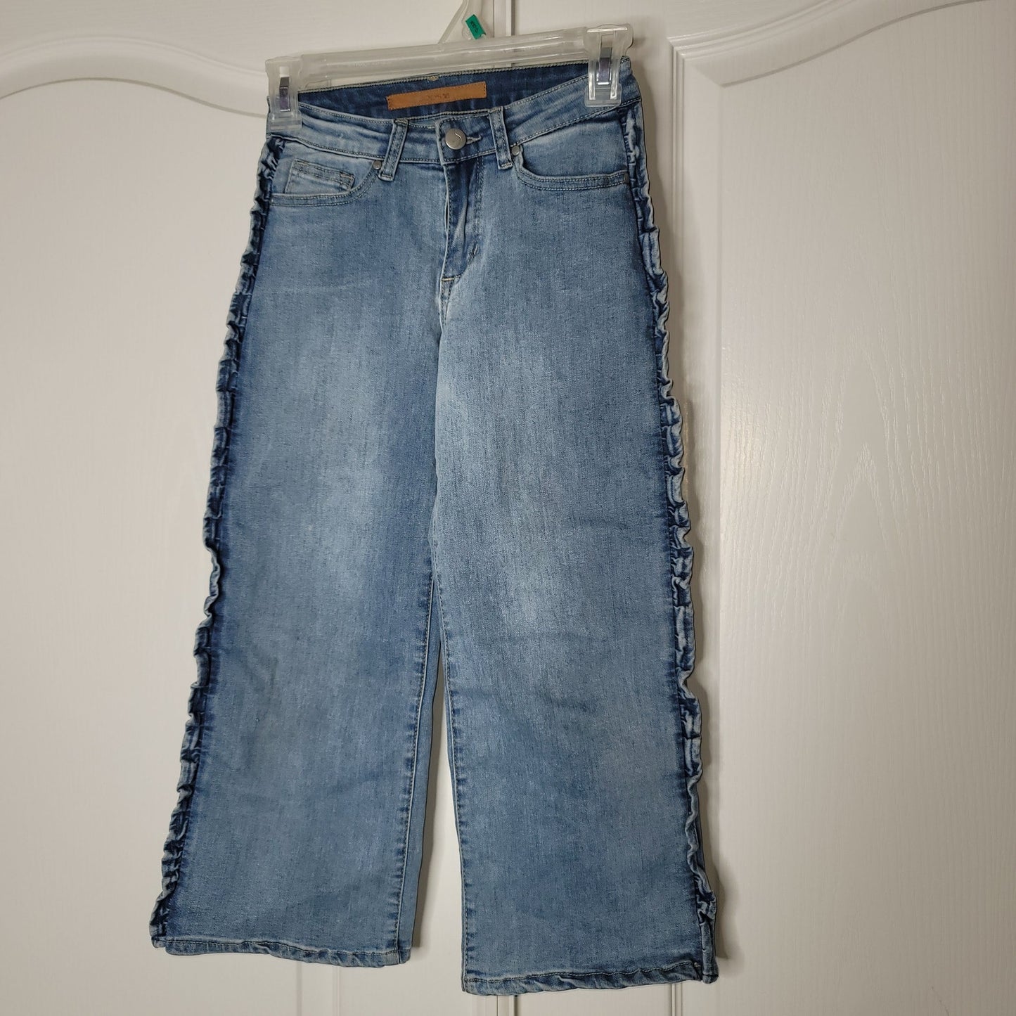 Joe's Stretch Denim High Rise Ruffle Capri Jeans Light Wash Blue Child 12