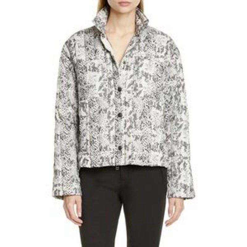 ATM NWT Button Up Puffer Down Jacket Long Sleeve Green Snake Skin Size Small