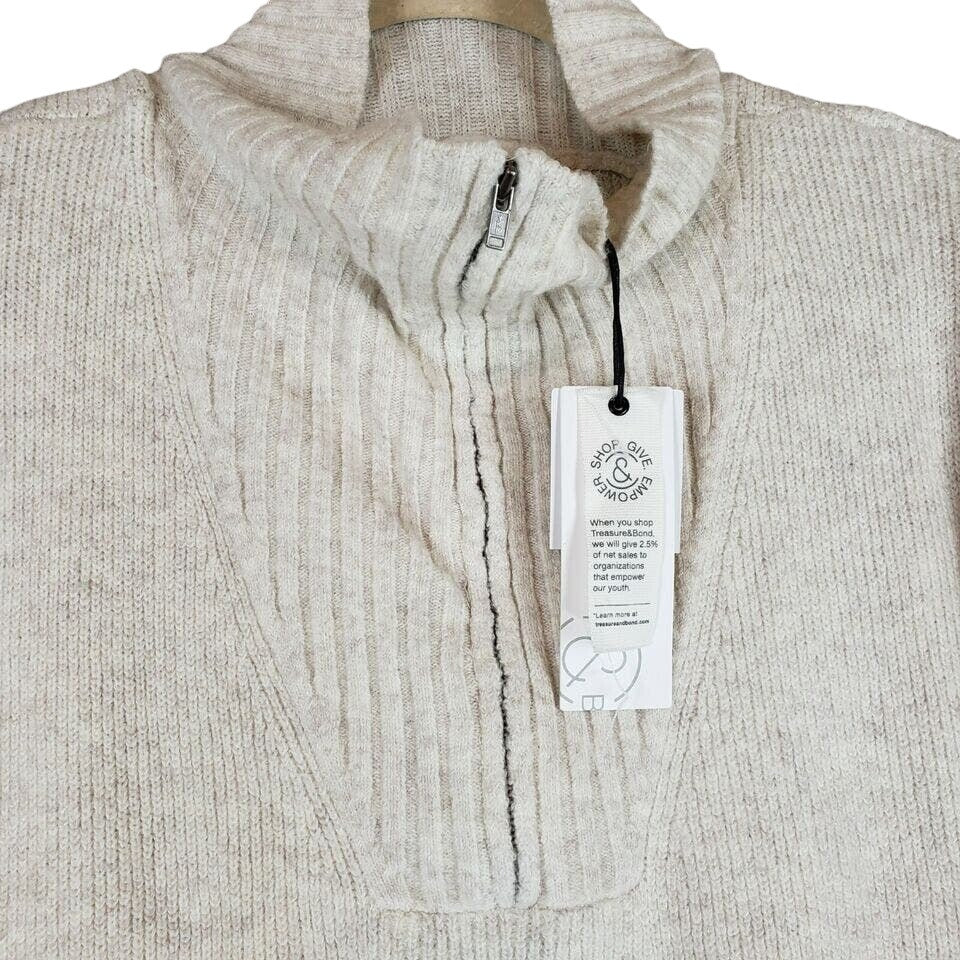 Treasure & Bond Quarter Zip Mock Neck Sweater Sz Small in Beige Oatmeal NWT
