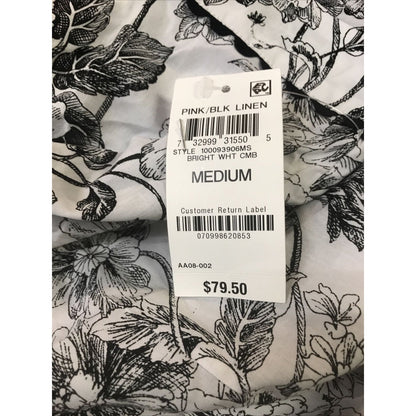Charter Club NWT White Split-Neck Tunic Blouse Top Black Floral Print Medium
