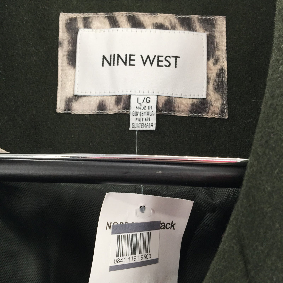 Nine West Wool Blend Winter Coat Jacket Front Full Zip Solid Green Size Large