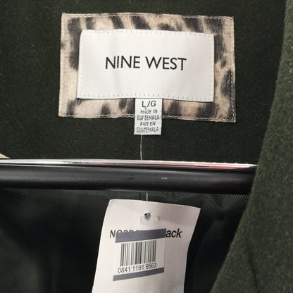 Nine West Wool Blend Winter Coat Jacket Front Full Zip Solid Green Size Large