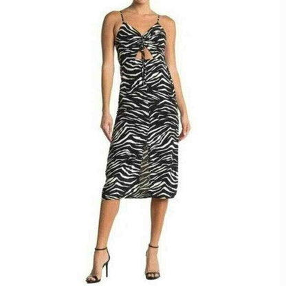 Topshop Black/White Zebra Sleeveless Midi Dress Spaghetti Strap Size 2 NWT