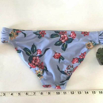 Side Shirred Lavender Floral Bikini Bottom Swim Size Medium