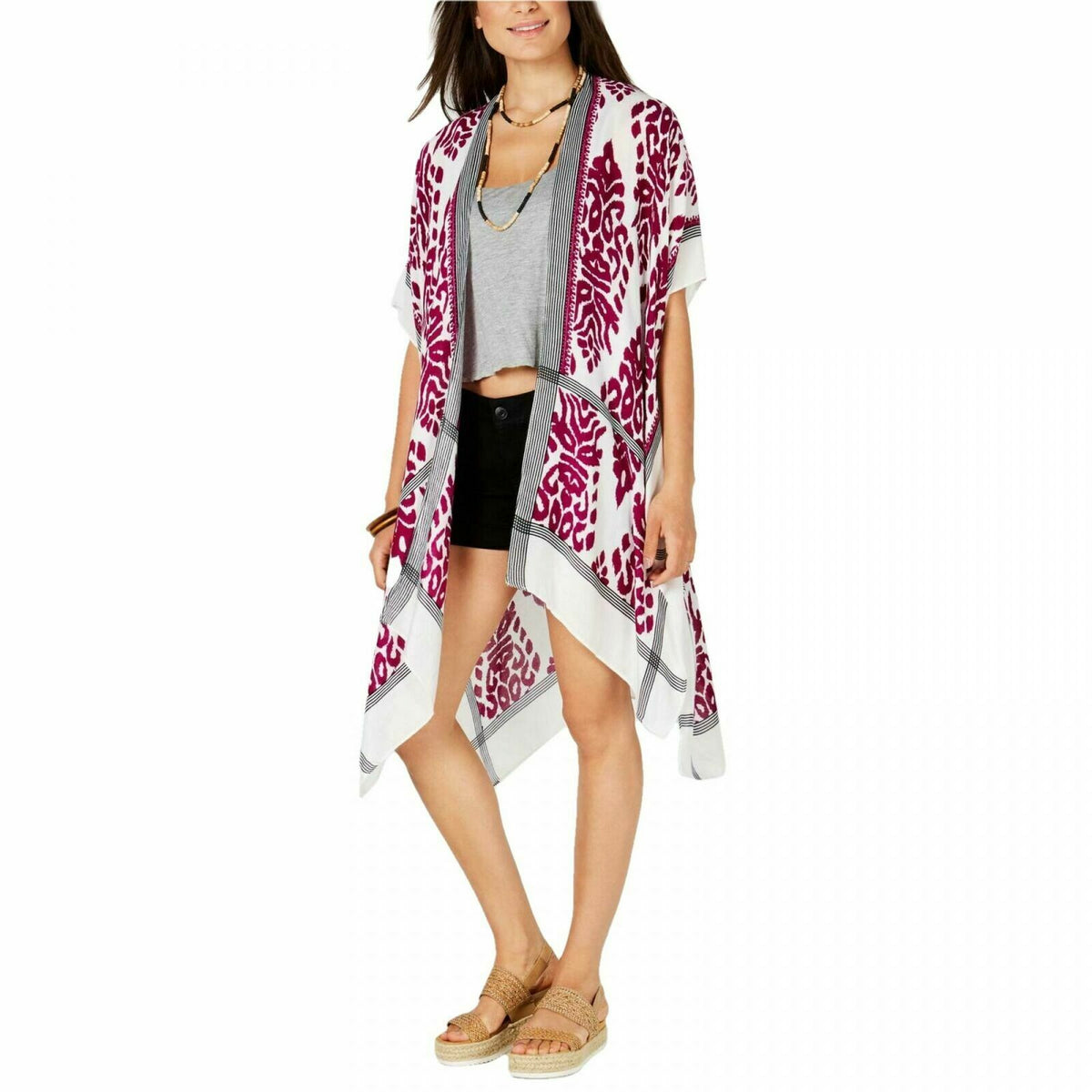 International Concepts CEJON damask print cover up sHAWL ruana burgundy NEW