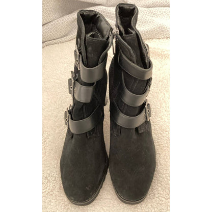 Blondo Ripley Waterproof Suede Buckle Straps Side Zip Boots Sz 7M Black NWT
