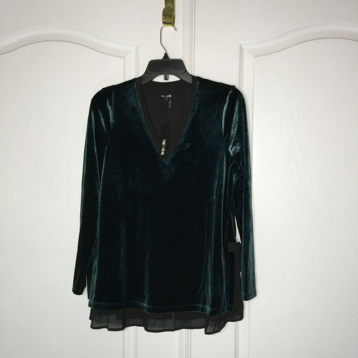 Nic+zoe Felicity Velvet Side Tie Blouse Top Three-Quarter Sleeves V-Neck Small