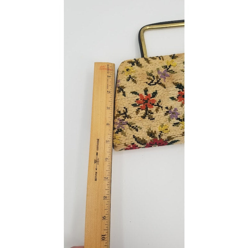 Vintage Tapestry Cross Stitch Wallet Clutch top handle purse bag handbag