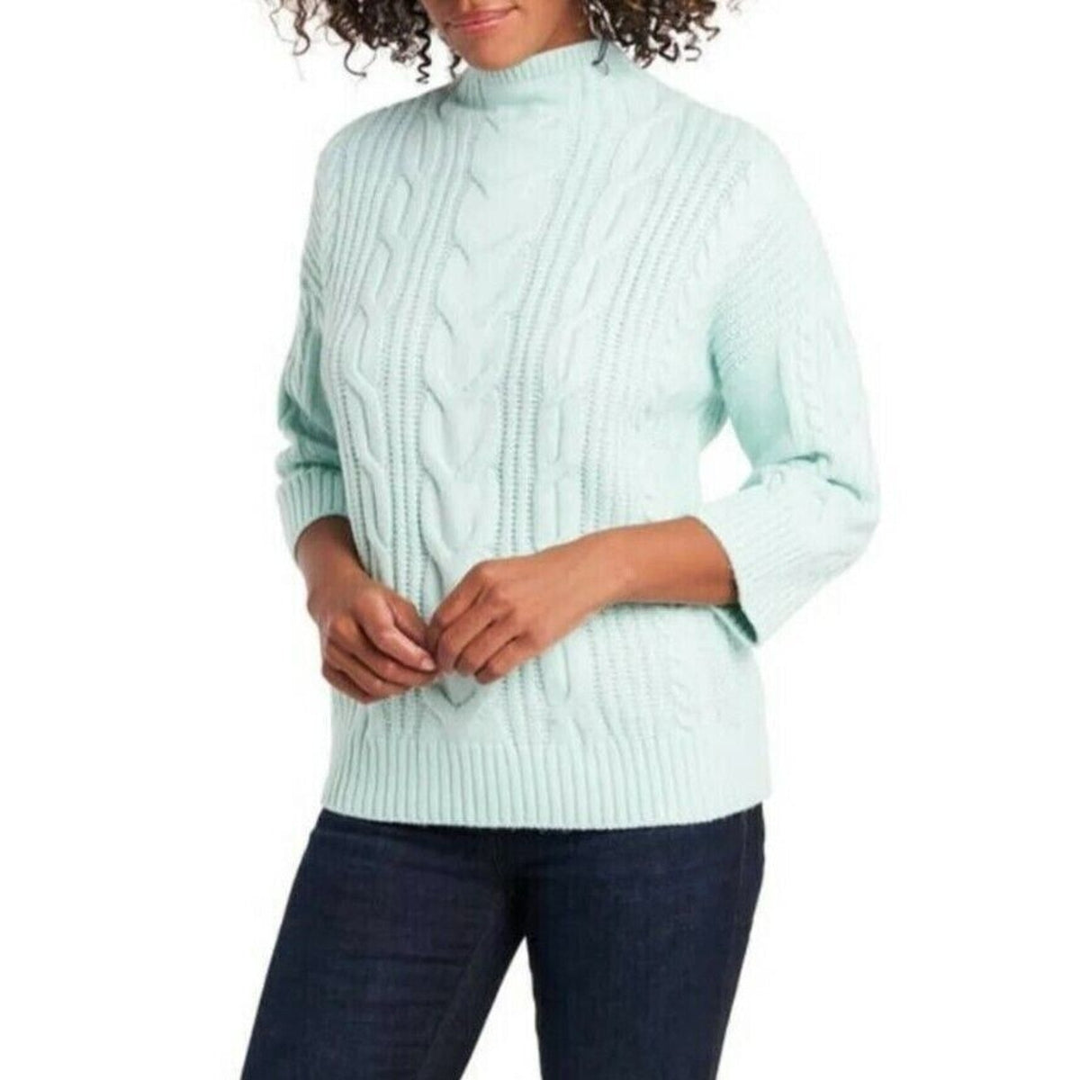 NWT Vince Camuto Cable Knit Mock Neck Sweater Sz XL/Extra Large Sea Mist