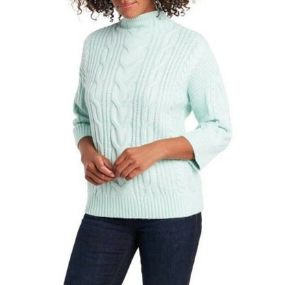 NWT Vince Camuto Cable Knit Mock Neck Sweater Sz XL/Extra Large Sea Mist