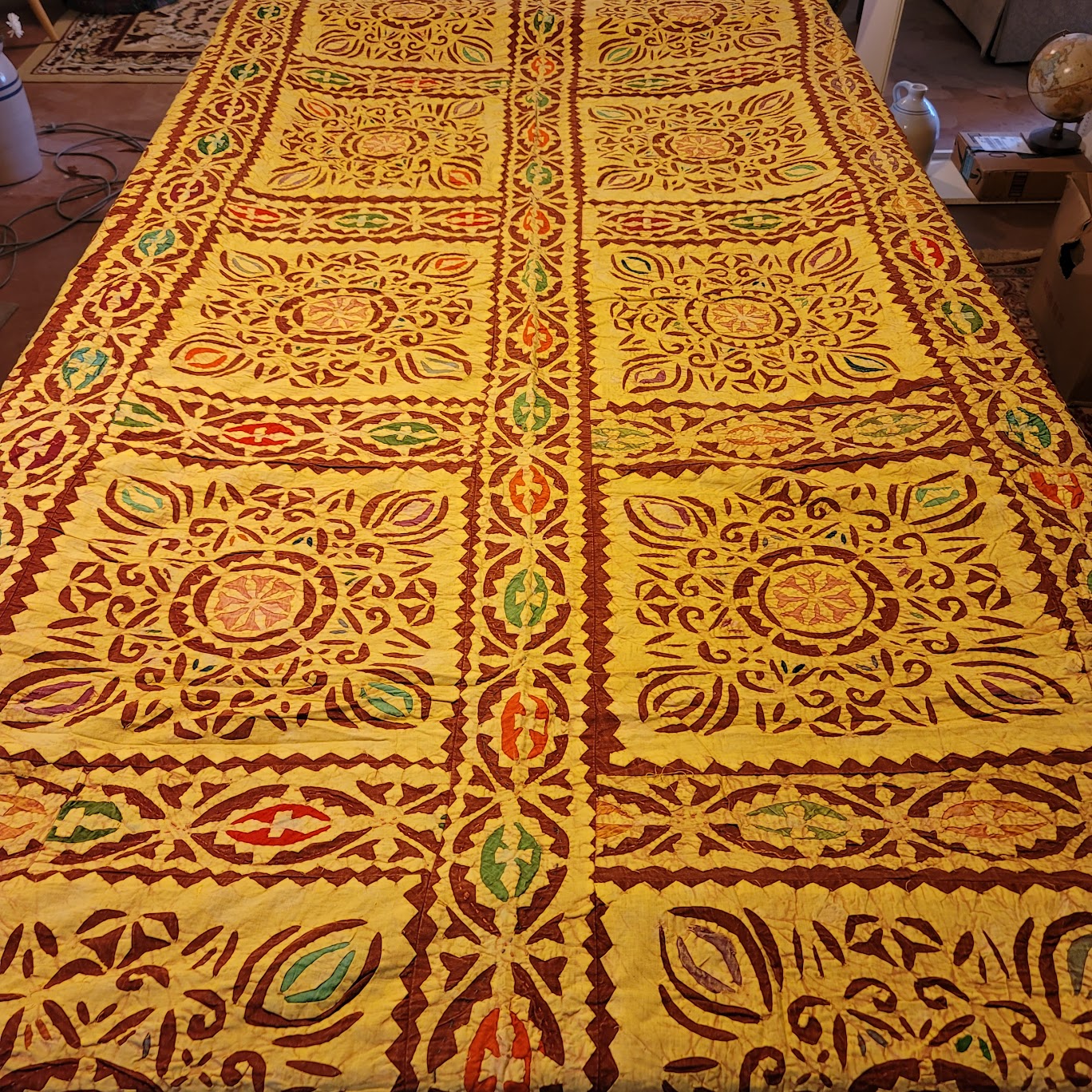 King/ Queen Coverlet Bedspread Boho Applique Vintage Blanket Coverlet Handmade