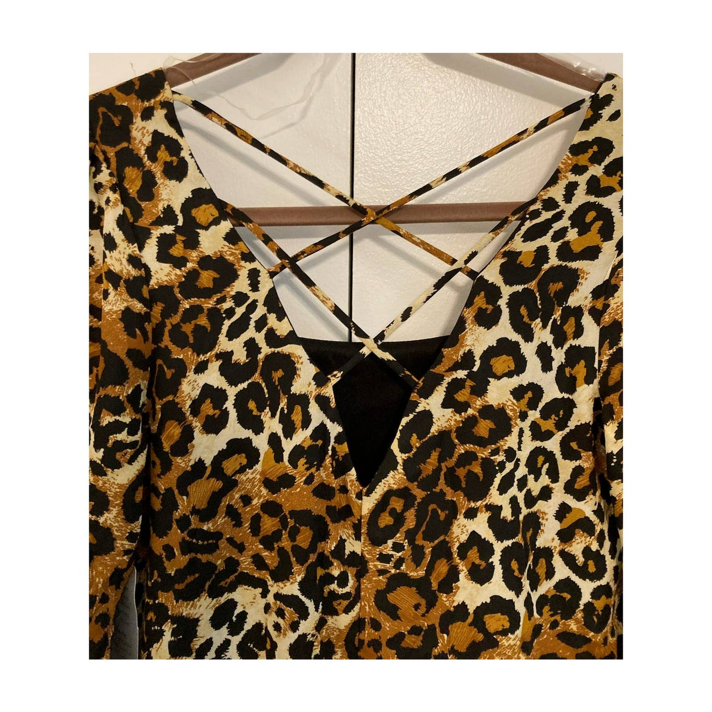 Kenedik Animal Print Square Neck Crisscross V-Back Mini Dress Sz Small Multi NWT
