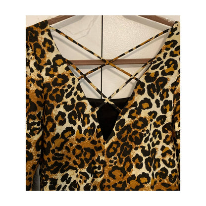 Kenedik Animal Print Square Neck Crisscross V-Back Mini Dress Sz Small Multi NWT