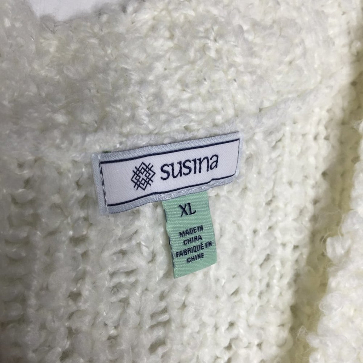 Susina Snow White Fluffy Boucle Knit Pullover Sweater V-Neck