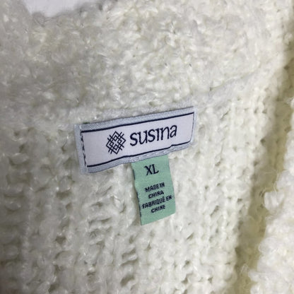 Susina Snow White Fluffy Boucle Knit Pullover Sweater V-Neck