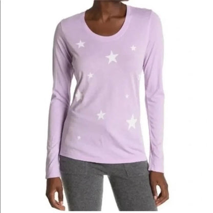 Sundry Women's T-Shirt Top Size 4 XL/Extra Large Lilac Star Print NEW Scoop Neck