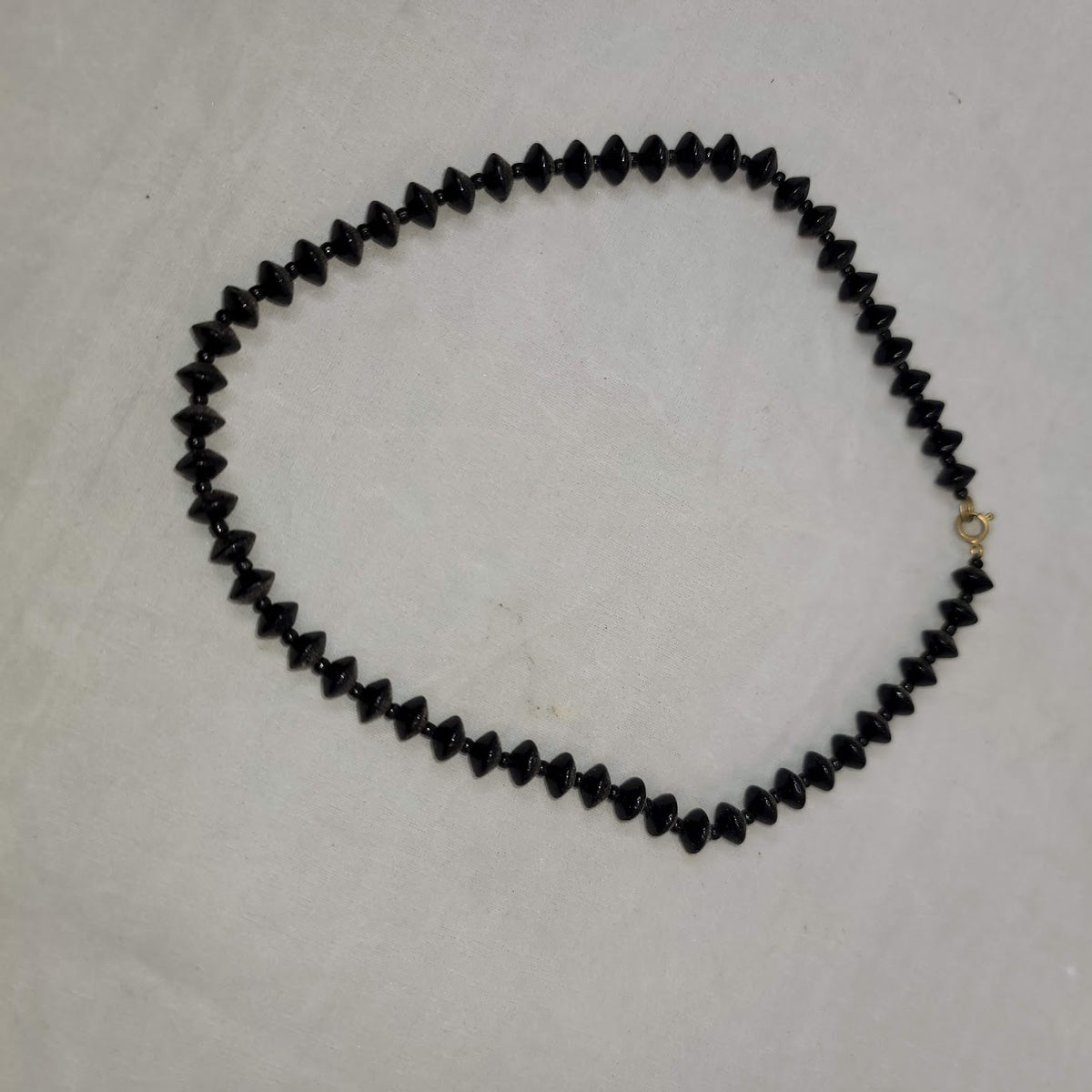 Vintage Necklace black obsidian 8" beaded in between discs glass