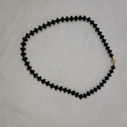 Vintage Necklace black obsidian 8" beaded in between discs glass